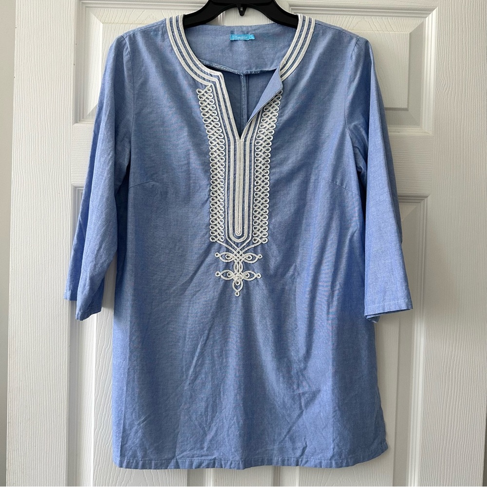 Blue Embroidered Tunic Top
